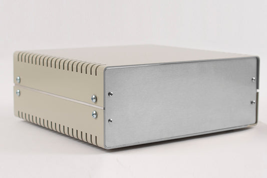 Hammond 1402KV 1402 Series Metal Instrument Enclosure, Vented Top and Bottom, 3.90" x 10.00" x 9.60", Beige Aluminum with Natural Aluminum Front/Rear Panels.