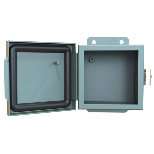 Hammond 1414PHA N12 Junction Box, Continuous Hinge Door with Clamps, No Panel - 4" x 4" x 3" - Steel/Gray
