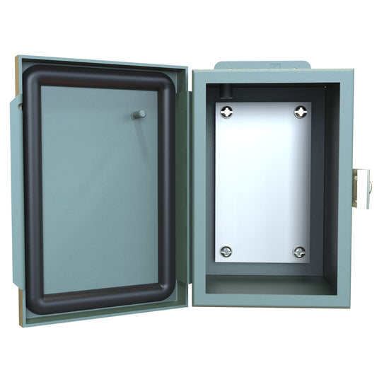 Hammond 1414PHC4 N12 Junction Box, Continuous Hinge Door with Clamps, with Panel - 6" x 4" x 4" - Steel/Gray