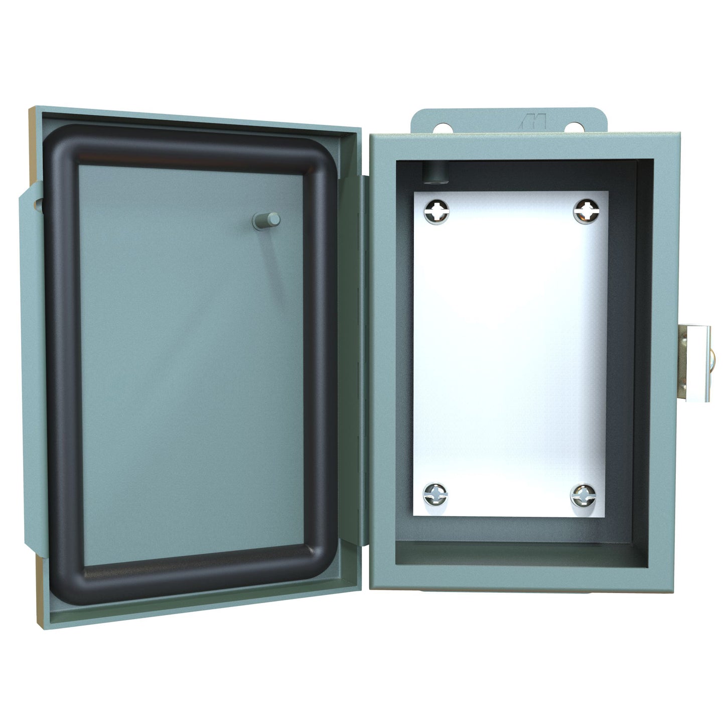 Hammond 1414PHC N12 Junction Box, Continuous Hinge Door with Clamps, with Panel - 6" x 4" x 3" - Steel/Gray