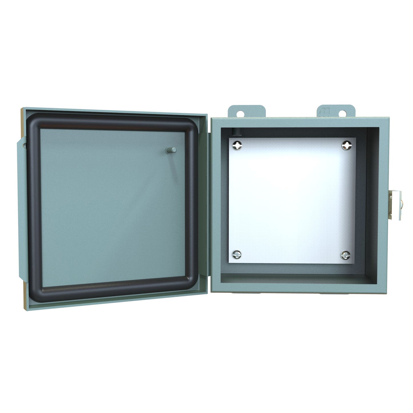 Hammond 1414PHE N12 Junction Box, Continuous Hinge Door with Clamps, with Panel - 6" x 6" x 4" - Steel/Gray