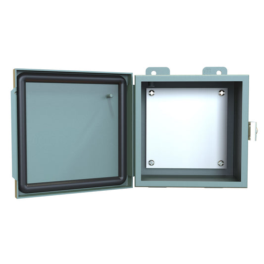 Hammond 1414PHE N12 Junction Box, Continuous Hinge Door with Clamps, with Panel - 6" x 6" x 4" - Steel/Gray