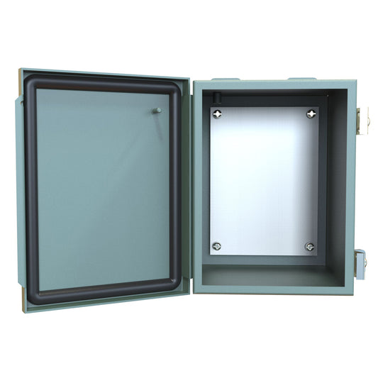Hammond 1414PHG6 N12 Junction Box, Continuous Hinge Door with Clamps, with Panel - 8" x 6" x 6" - Steel/Gray