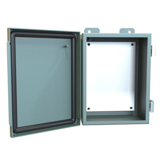 Hammond 1414PHG N12 Junction Box, Continuous Hinge Door with Clamps, with Panel - 8" x 6" x 3.5" - Steel/Gray