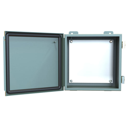 Hammond 1414PHH4 N12 Junction Box, Continuous Hinge Door with Clamps, with Panel - 8" x 8" x 4" - Steel/Gray
