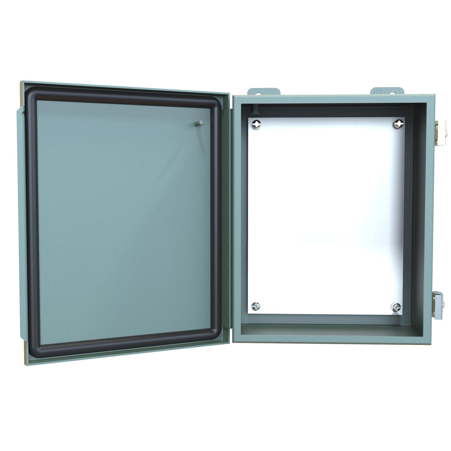 Hammond 1414PHI N12 Junction Box, Continuous Hinge Door with Clamps, with Panel - 10" x 8" x 4" - Steel/Gray
