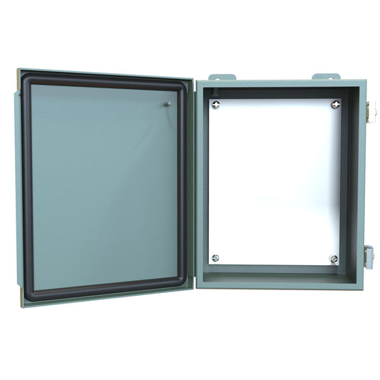 Hammond 1414PHI N12 Junction Box, Continuous Hinge Door with Clamps, with Panel - 10" x 8" x 4" - Steel/Gray