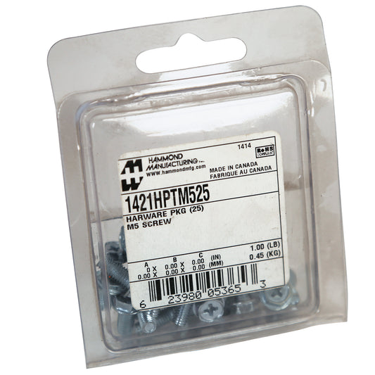 Hammond 1421HPTM525 Hex/Phillips Threadrolling M5 Screws, 12 mm Length, For HME Grid System, 25/Pack.