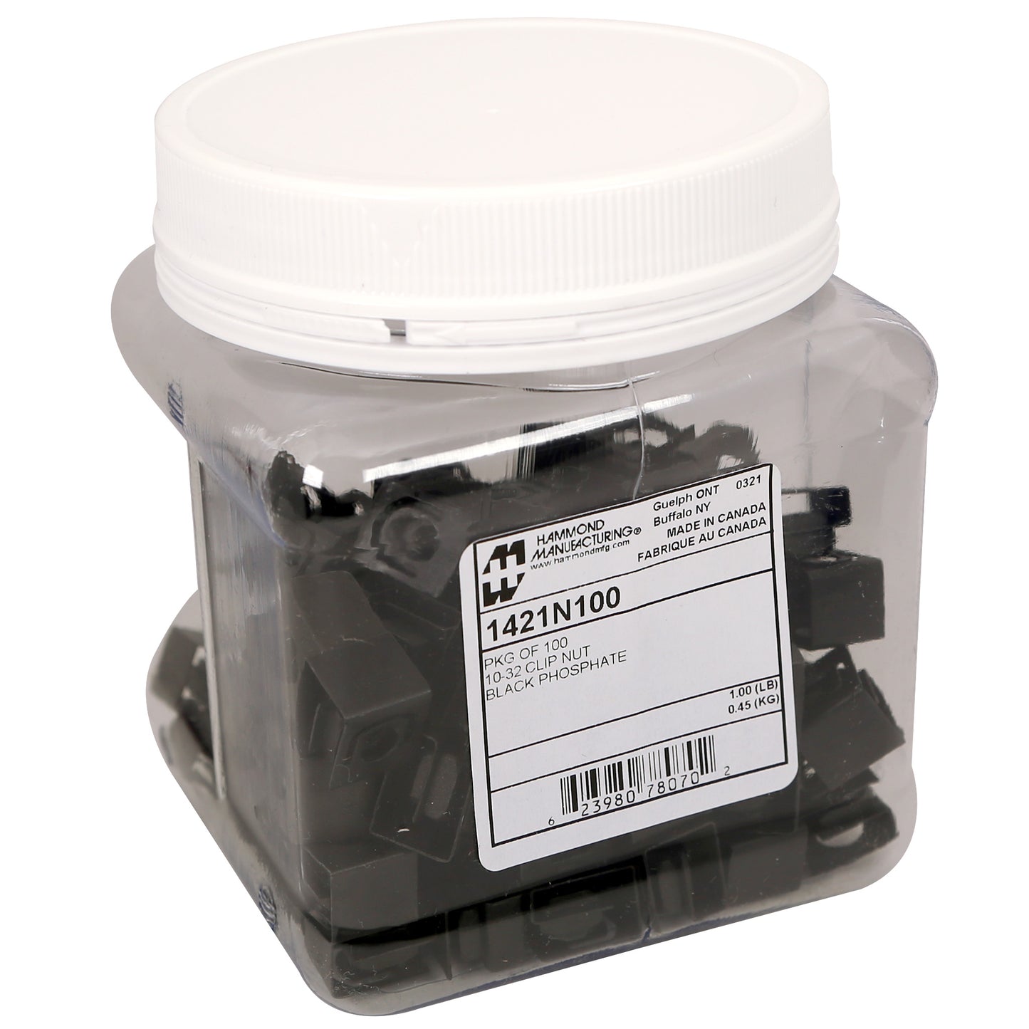 Hammond 1421N100 10-32 Black Clip Nut for Round Hole 100/Pack