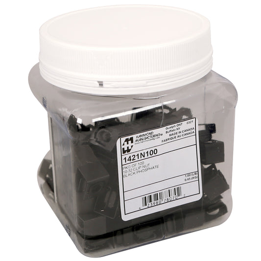 Hammond 1421N100 10-32 Black Clip Nut for Round Hole 100/Pack