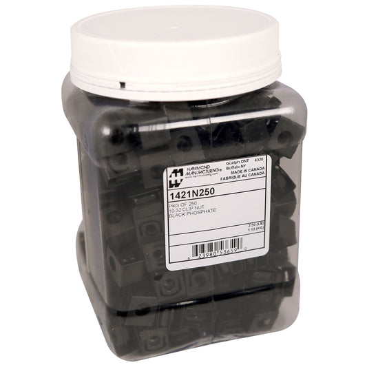 Hammond 1421N250 10-32 Rack Rail Clip Nuts, Black Oxide Spring Steel, For Non-Threaded Rack Rails, 250/Pack.
