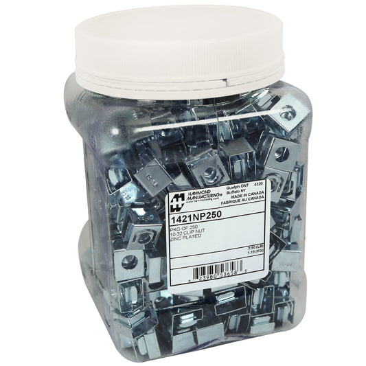 Hammond 1421NP250 10-32 Rack Rail Clip Nuts, Zinc Plated Spring Steel, For Non-Threaded Rack Rails, 250/Pack.