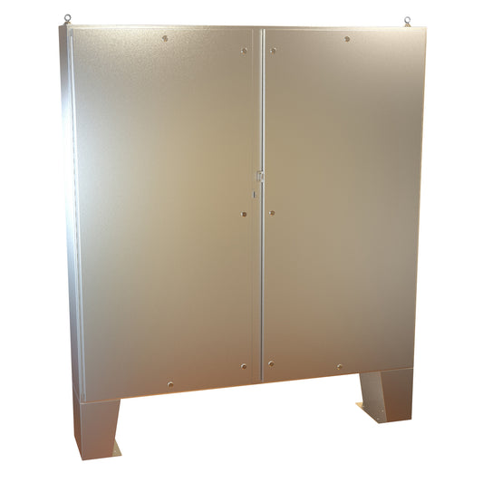 Hammond 1422N4S16F12FQT N4X Quarter Turn Double Door Floormount Enclosure w/Panel - 72" x 72" x 12" - 316 Stainless Steel