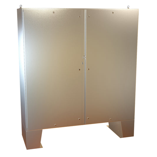 Hammond 1422N4S16F24FQT N4X Quarter Turn Double Door Floormount Enclosure w/Panel - 72" x 72" x 24" - 316 Stainless Steel