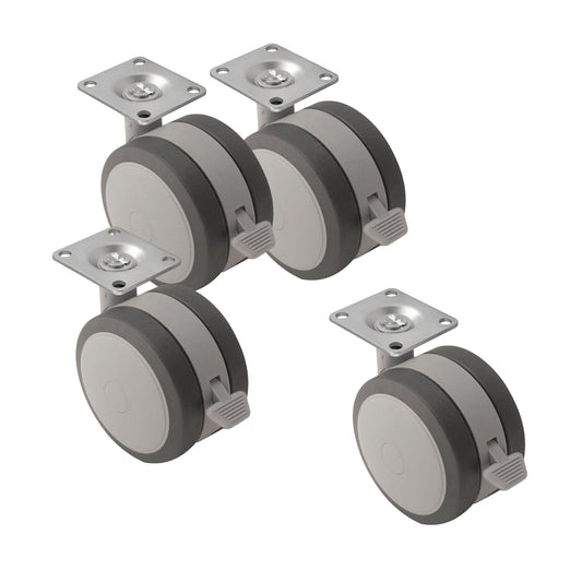 Hammond 1425BLSOFT Rack and Cabinet Caster Set, Light Duty Soft Thermoplastic Wheels, 2.95" Diameter, 660 lbs Capacity, Set of 4, 4 Brakes.