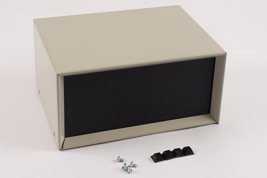Hammond 1426M Metal Instrument Enclosure, Beige with Vented Bottom, Black Front Panel, 8" x 6" x 4"