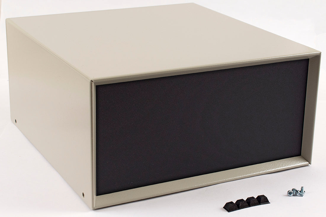 Hammond 1426Q Metal Instrument Enclosure, Beige with Vented Bottom, Black Front Panel, 11" x 12" x 6"