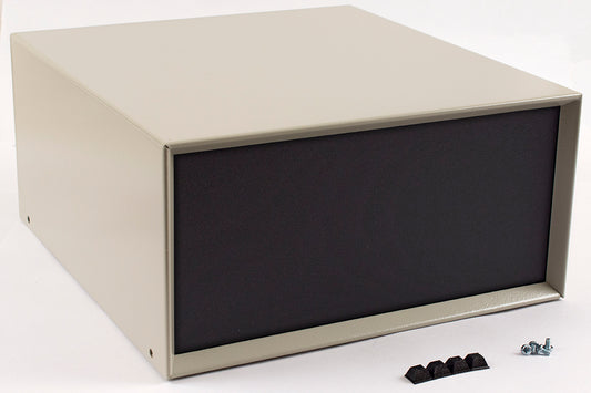 Hammond 1426Q Metal Instrument Enclosure, Beige with Vented Bottom, Black Front Panel, 11" x 12" x 6"