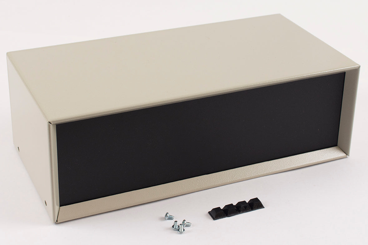 Hammond 1426S Metal Instrument Enclosure, Beige with Vented Bottom, Black Front Panel, 12" x 6" x 4"