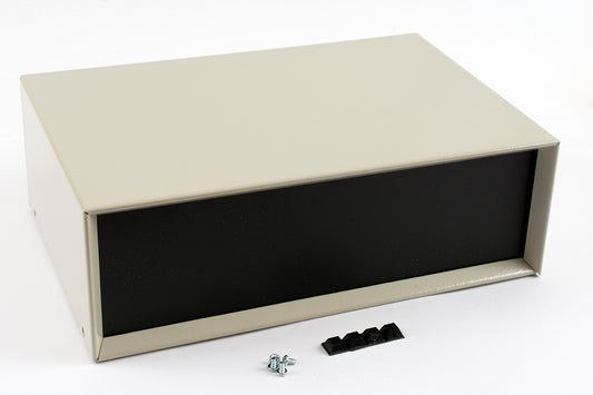 Hammond 1426V Metal Instrument Enclosure, Beige with Vented Bottom, Black Front Panel, 12" x 8" x 4"