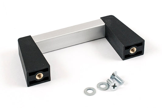 Hammond 1427GBC Metal Handle with Plastic Posts, Black Posts/Clear Extrusion, Anodized Aluminum Bar, 3.00" Mounting Hole Centers, 1.64" Depth, 0.52" Width, M4-0.7 Thread.