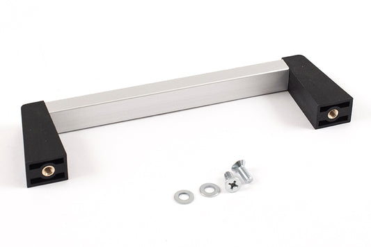 Hammond 1427MBC Metal Handle with Plastic Posts, Black Posts/Clear Extrusion, Anodized Aluminum Bar, 5.30" Mounting Hole Centers, 1.64" Depth, 0.52" Width, M4-0.7 Thread.