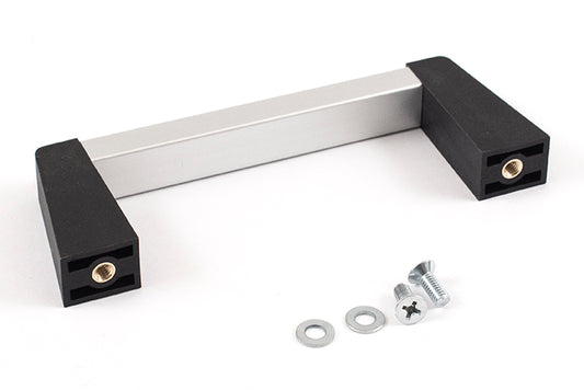 Hammond 1427SBC Metal Handle with Plastic Posts, Black Posts/Clear Extrusion, Anodized Aluminum Bar, 4.00" Mounting Hole Centers, 1.64" Depth, 0.52" Width, M4-0.7 Thread.