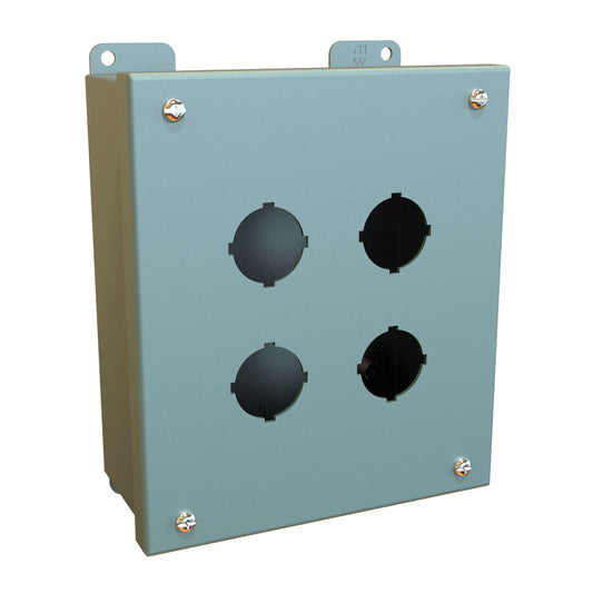 Hammond 1435F Pushbutton Enclosure - 4 PB x 30.5mm - Steel/Gray (7.25" x 6.25" x 3.0")
