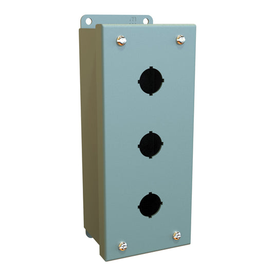 Hammond 1435MC Pushbutton Enclosure - 3 PB x 22.5mm - Steel/Gray (8.0" x 3.25" x 2.75")