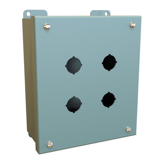 Hammond 1435MF Pushbutton Enclosure - 4 PB x 22.5mm - Steel/Gray (7.25" x 6.25" x 3.0")