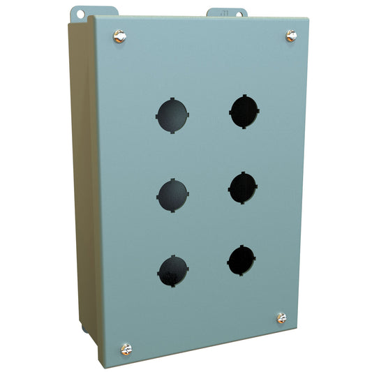 Hammond 1435MH Pushbutton Enclosure - 6 PB x 22.5mm - Steel/Gray (9.5" x 6.25" x 3.0")