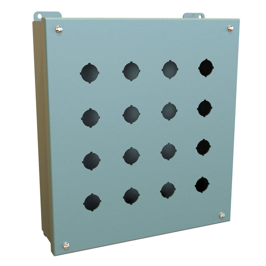 Hammond 1435MS Pushbutton Enclosure - 16 PB x 22.5mm - Steel/Gray (11.75" x 10.75" x 3.0")