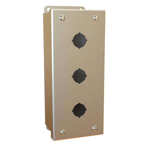Hammond 1435SSC Pushbutton Enclosure - 3 PB x 30.5mm - 304 Stainless Steel (8.00" x 3.25" x 2.75")