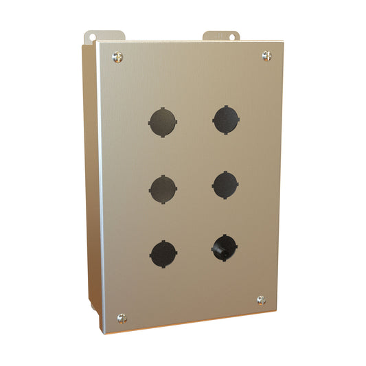 Hammond 1435SSH Pushbutton Enclosure - 6 PB x 30.5mm - 304 Stainless Steel (9.50" x 6.25" x 3.00")