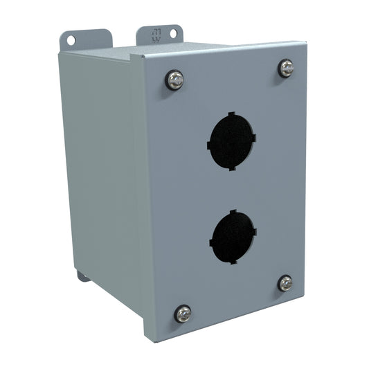 Hammond 1437B Pushbutton Enclosure - Extra Deep - 2 PB x 30.5mm - Steel/Gray