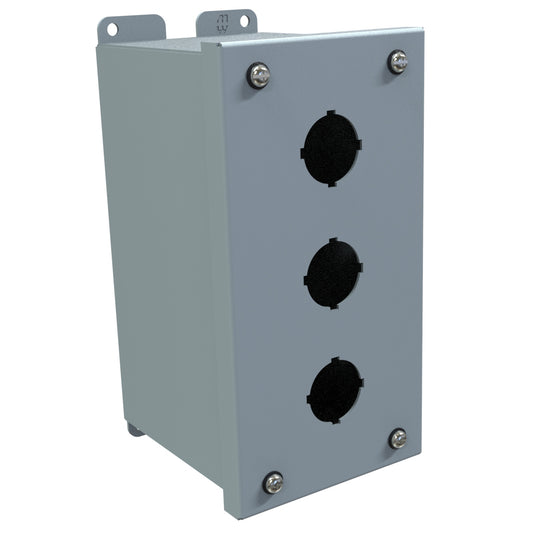 Hammond 1437C Pushbutton Enclosure - Extra Deep - 3 PB x 30.5mm - Steel/Gray