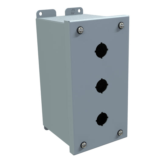 Hammond 1437MC Pushbutton Enclosure - Extra Deep - 3 PB x 22.5mm - Steel/Gray