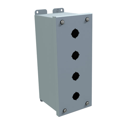 Hammond 1437MD Pushbutton Enclosure - Extra Deep - 4 PB x 22.5mm - Steel/Gray