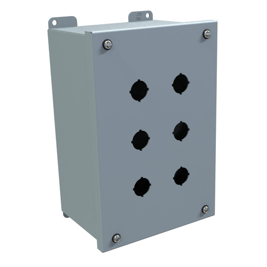Hammond 1437MH Pushbutton Enclosure - Extra Deep - 6 PB x 22.5mm - Steel/Gray