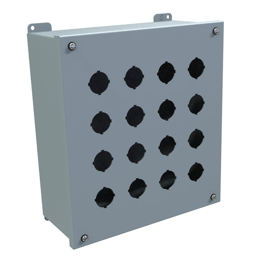Hammond 1437S Pushbutton Enclosure - Extra Deep - 16 PB x 30.5mm - Steel/Gray