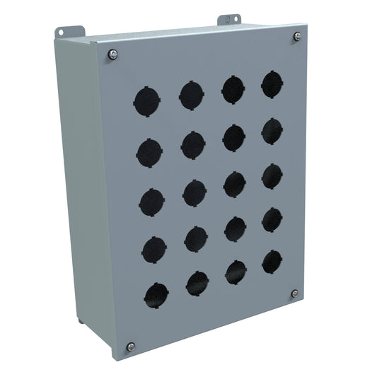 Hammond 1437V Pushbutton Enclosure - Extra Deep - 20 PB x 30.5mm - Steel/Gray
