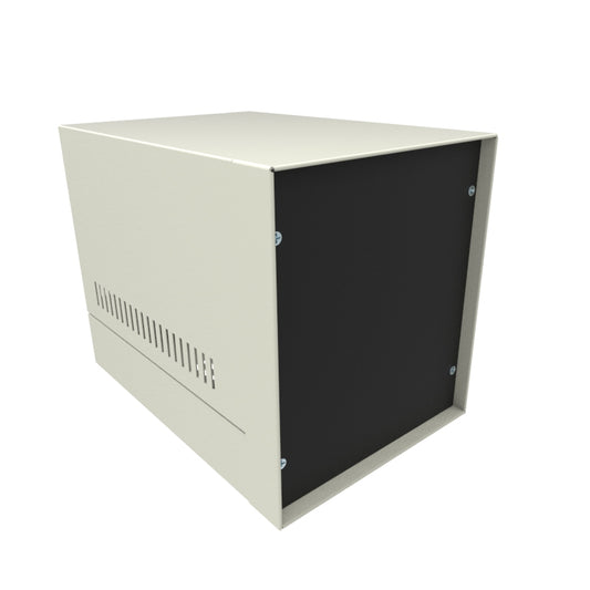 Hammond 1452DE11 1452 Series Instrument Enclosure, 20 Gauge Steel Cover with 18 Gauge Base and Frame, 7.50" x 10.90" x 8.50", Beige with Satin Black Aluminum Panel.