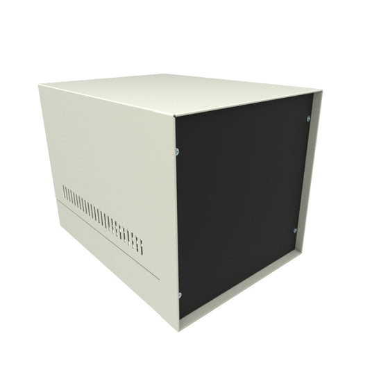 Hammond 1452FF13 1452 Series Instrument Enclosure, 20 Gauge Steel Cover with 18 Gauge Base and Frame, 9.50" x 12.90" x 9.50", Beige with Satin Black Aluminum Panel.