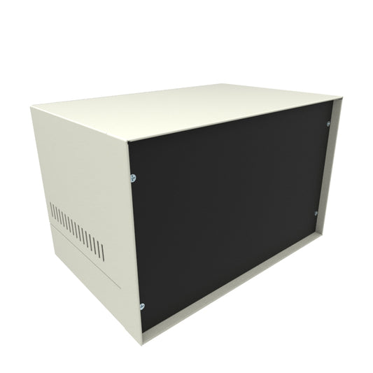 Hammond 1452KE9 1452 Series Instrument Enclosure, 20 Gauge Steel Cover with 18 Gauge Base and Frame, 13.50" x 8.90" x 8.50", Beige with Satin Black Aluminum Panel.