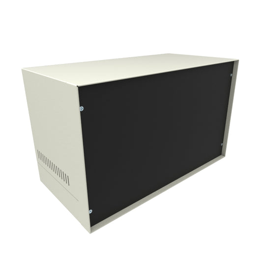 Hammond 1452PG9 1452 Series Instrument Enclosure, 20 Gauge Steel Cover with 18 Gauge Base and Frame, 17.50" x 8.90" x 10.50", Beige with Satin Black Aluminum Panel.