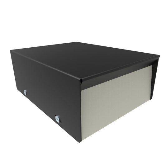 Hammond 1454E 1454 Series Steel Instrument Enclosure, Sloped/Vertical Front Panel, 4.00" x 5.00" x 2.00", Beige Panels with Textured Black Covers.