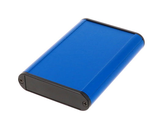 Hammond 1455B1002BU 1455 Series Extruded Aluminum Enclosure, Plastic End Panels, Without Sliding Plate, 100 mm x 71.7 mm x 19 mm, Blue Anodized.