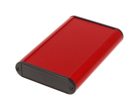 Hammond 1455B1002RD 1455 Series Extruded Aluminum Enclosure, Plastic End Panels, Without Sliding Plate, 100 mm x 71.7 mm x 19 mm, Red Anodized.