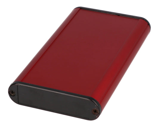 Hammond 1455B1202RD 1455 Series Extruded Aluminum Enclosure, Plastic End Panels, Without Sliding Plate, 120 mm x 71.7 mm x 19 mm, Red Anodized.