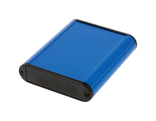 Hammond 1455B802BU 1455 Series Extruded Aluminum Enclosure, Plastic End Panels, Without Sliding Plate, 80 mm x 71.7 mm x 19 mm, Blue Anodized.